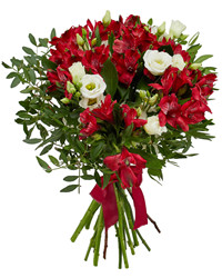 red alstroemerias and white lisianthuses. USA